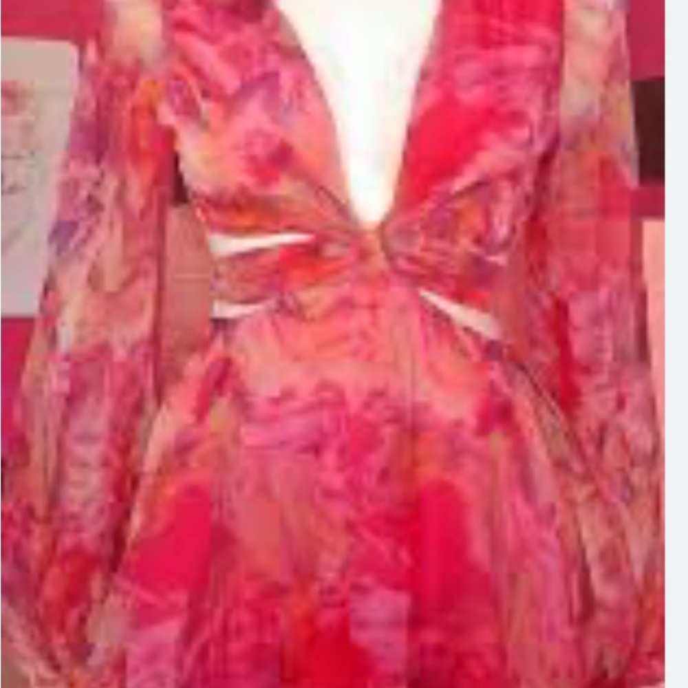 Vibrant Red and Pink Dress with Cutout Details